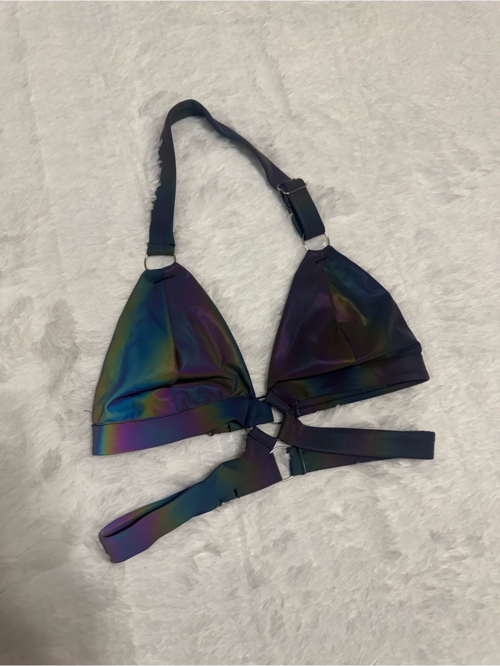 New L light reflective rainbow crop top shirt festival rave raver outfit cyber b